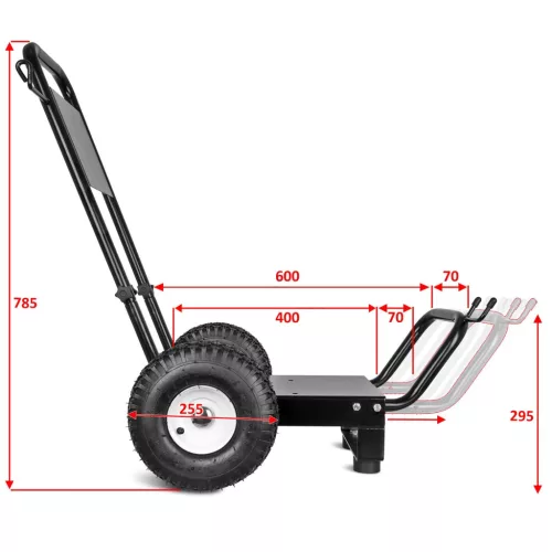 Univerzális porszórt acél szállítókocsi / alváz magasnyomású mosók építéséhez (10" pneumatikus kerekek, fekete, 250 kg teherbírás)