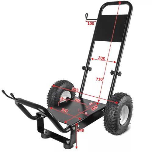 Univerzális porszórt acél szállítókocsi / alváz magasnyomású mosók építéséhez (10" pneumatikus kerekek, fekete, 250 kg teherbírás)