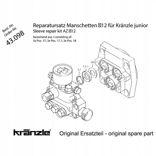 EREDETI Kranzle Javítókészlet - Tömítések átmérő 12mm Junior 120, Junior 140