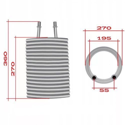 12 menetes fűtőspirál (fűtőtekercs) Karcher HDS 500c, 5/13U magasnyomású mosókhoz 2 x M22x1,5 mm csatlakozással