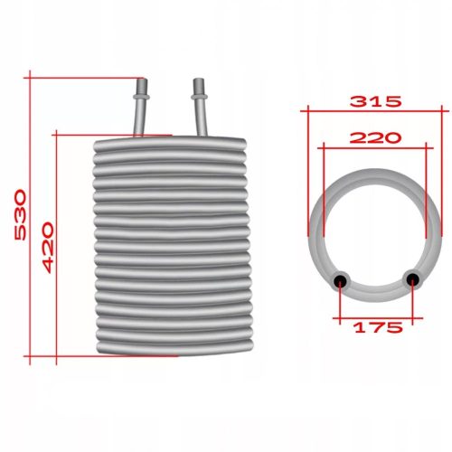 15 menetes fűtőspirál (fűtőtekercs) Karcher HDS 1295, 1195, 1290, 1150, 1250 magasnyomású mosókhoz 2 x M22x1,5 mm