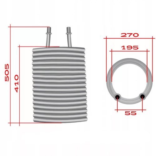 19 menetes fűtőspirál (fűtőtekercs) Karcher HDS 695, 695s, 795, 895, 895s, 995, 995s magasnyomású mosókhoz 2 x M22x1,5 mm csatlakozással