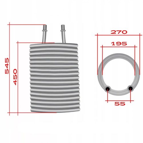 21 menetes fűtőspirál (fűtőtekercs) Karcher HDS 695M ECO, 895M ECO, 8/17, 8/18 magasnyomású mosókhoz 2 x M22x1,5 mm