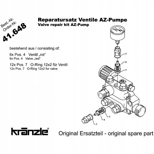 Eredeti Kränzle szelepkészlet (6 db szelep + 12 db O-gyűrű) AZ szivattyúkhoz (41.648)