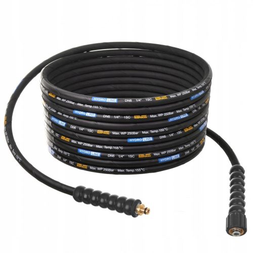 Premium Line acél fonatos gumi tömlő 15m,  Karcher K és HD sorozatú magasnyomású mosókhoz DN6, 250 BAR, 155°C (M22 - sasszeges dugó csatlakozással)