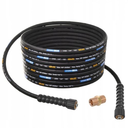 Magasnyomású tömlő 15m, acélfonattal, M22-M22 csatlakozóval, 250 bar, kompatibilis Karcher HD/HDS és Kranzle mosókkal