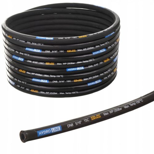 HydroLine magasnyomású hidraulikus tömlő DN8, 1SC, 5/16", 250 bar – Acélfonatos erősítés (méterre vásárolható)