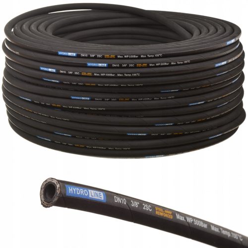 HydroLine magasnyomású hidraulikus tömlő DN10, 2SC, 3/8", 500 bar – Dupla acélfonatos erősítés (méterre vásárolható)