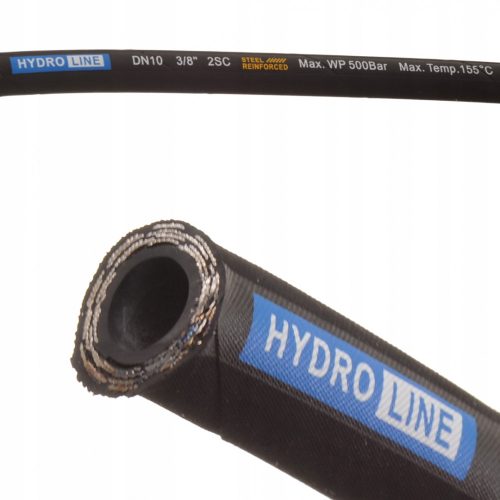 Méretre vágható HydroLine magasnyomású hidraulikus tömlő DN10, 2SC, 3/8", 500 bar – Dupla acélfonatos erősítés (méterre vásárolható)