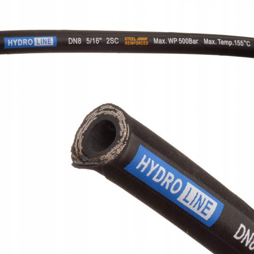 Méretre vágható HydroLine magasnyomású hidraulikus tömlő DN8, 2SC, 5/16", 500 bar – Dupla acélfonatos erősítés (méterre vásárolható)