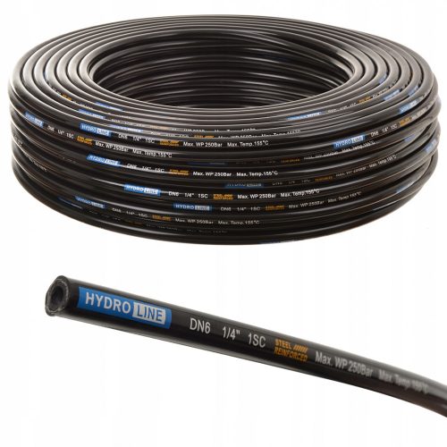 Méretre vágható Smooth magasnyomású tömlő DN6, 1SC, 1/4", 250 bar – Acélfonatos erősítés (méterre vásárolható)