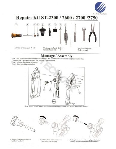 Javítókészlet R+M ST-2300 és ST-2600 magasnyomású pisztolyhoz - (dugattyú, szelepülék, golyó, tömítések) - STANDARD szelephez