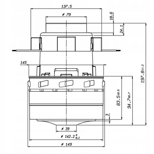 Eredeti Ametek szívómotor turbina, 1540W, kompatibilis Profi ipari és központi porszívókkal (N 6110950003) PROFI 45.15, PROFI 45.15 MF E, központi porszívó 40, 42, 43, 44, 47+ 