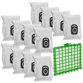   Szintetikus porzsák 12db Rowenta, Tefal Hygiene+, Silence Force, Compact Power és X-Trem Power sorozatú porszívókhoz (ZR200540 cikkszám kiváltására) + HEPA szűrő