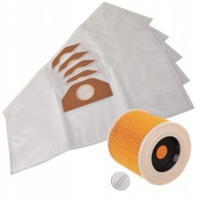   5x mikroszálas szintetikus porzsák + megerősített szűrő Karcher WD3.200 WD2 MV3 KWD porszívókhoz