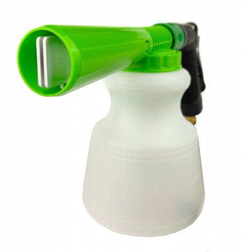 Alacsony nyomású habosító és permetező pisztoly, 900 ml tartállyal, kerti tömlő csatlakozóval (hagyományos csapról üzemeltethető)