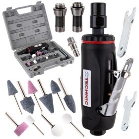   Egyenes szárú pneumatikus csíszoló készlet kofferben 3 és 6 mm-es befogó pofával Technic AT-7032BK