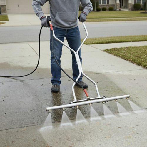 Prémium 100 cm-es kerekes felülettisztító nyomórúd (vízseprű) 7 fúvókával ipari mosókhoz