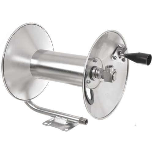 Inox tömlődob 60 méter magasnyomású tömlőhöz, manuális felcsavarással 3/8" belső menet - M22 külső menetes, 280 bar, 100°C