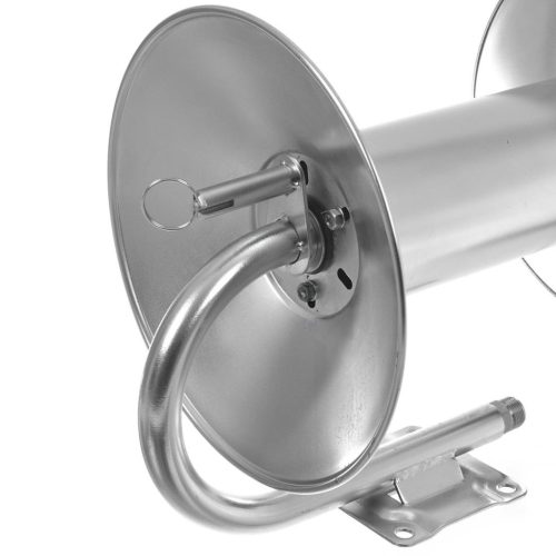 Inox tömlődob 45 méter magasnyomású tömlőhöz, manuális felcsavarással 3/8" belső menet - M22 külső menetes, 280 bar, 100°C