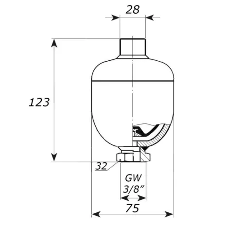 Hidraulikus Nyomáskiegyenlítő Tartály (Hidroakkumulátor) 0.16L, 3/8"