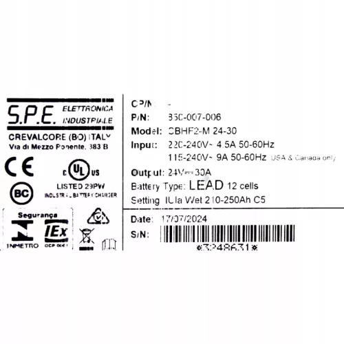 S.P.E. CBHF2-M Univerzális Ipari Akkumulátor Töltő 24V 30A