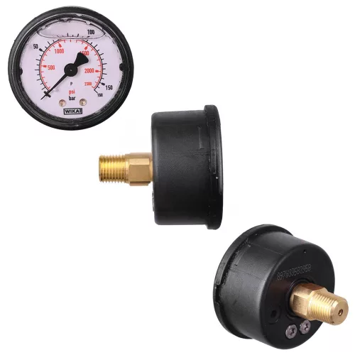 WIKA glicerines nyomásmérő 0–160 bar – 50 mm – 1/4" menet, hátsó rögzítás