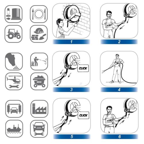 RAMEX HR 1000 400 FE automata tömlődob 15 m-es magasnyomású tömlőkhöz - 1/2" csatlakozással - porszórt acél