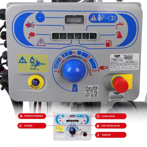 Eredeti Mazzoni beépíthető fűtőkazán / vízmelegítő modul vezérlőpanellel (15 l/perc, 250 bar, 53,3 kW, M22x1,5 menet)