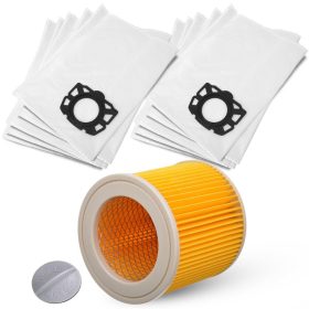   10 db szintetikus porzsák + megerősített hálós szűrő Karcher WD2 PLUS, WD3, SE 4001, SE 4002 porszívókhoz (2.863-314.0 / 6.414-552.0 / 2.863-303.0 cikkszámok kiváltására)