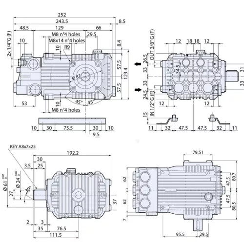 Annovi Reverberi RK 15.28 HN (AR.20640) ipari magasnyomású szivattyú (280 bar, 15 l/perc, 24 mm tengely)