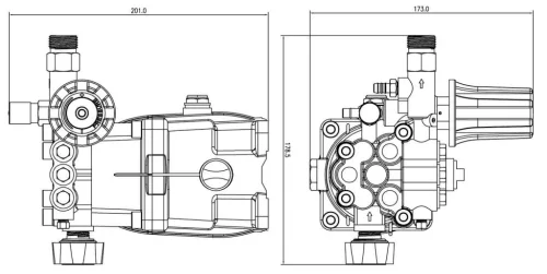Sárgaréz Fejes Axiálszivattyú Benzinmotoros Mosókhoz "R210" (220 bar, 9,8 l/perc, 3/4" tengely)