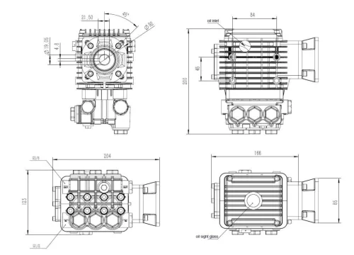 Ipari Sárgaréz Főtengelyes Szivattyú Benzinmotorhoz "Triplex" (210 bar, 10,2 l/perc, 3/4" tengely)