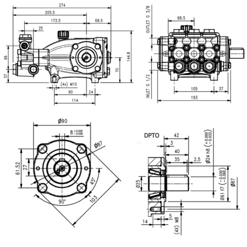 Eredeti HAWK NMT 1220 SCWL lassú fordulatú ipari szivattyú nikkelezett fejjel (200 bar, 12,5 l/perc, Balos, 1000 RPM, 24 mm)
