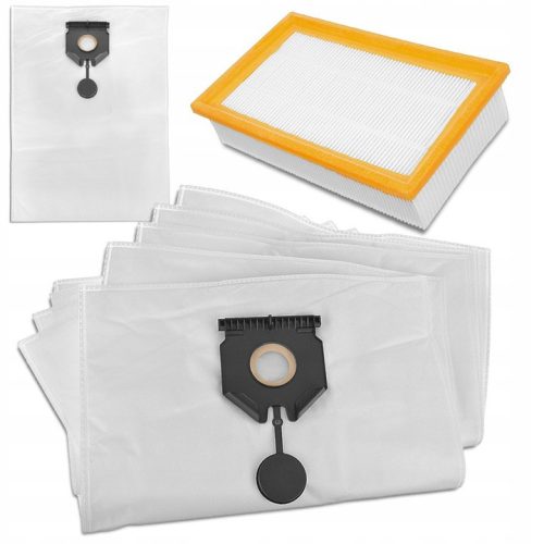 5 db szintetikus porzsák és 1 db szűrő Karcher NT 30/1 TACT, 40/1 TACT, 50/1 TACT porszívókhoz (2.889-154.0 / 2.889-155.0 cikkszámok kiváltására)