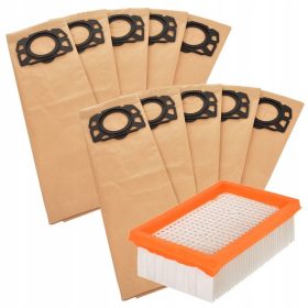   Papír porzsák és szűrő csomag Karcher WD4 WD5 WD6 MV4 MV5 MV6 porszívókhoz (2.863-006.0 cikkszám kiváltására) 1 szűrő,10 porzsák