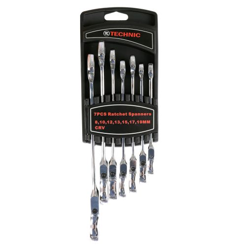 7 db-os csuklós racsnis csillag-villáskulcs készlet  8-19 mm TC Technic E1612