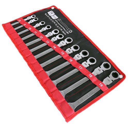 12 db-os csuklós racsnis csillag-villáskulcs készlet 8-19 mm TC Technic E1613