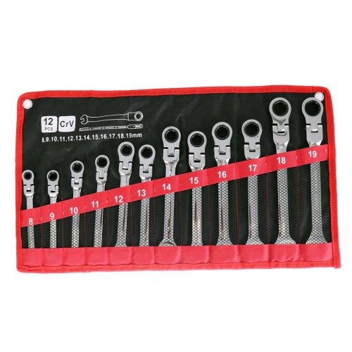 12 db-os csuklós racsnis csillag-villáskulcs készlet 8-19 mm TC Technic E1613