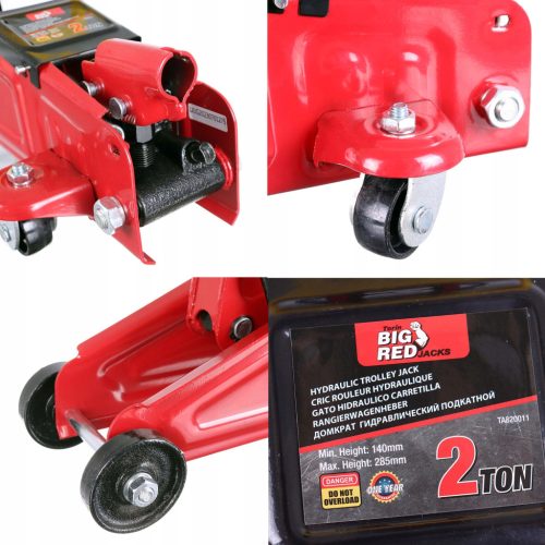 Krokodil emelő 2 T teherbírással, hidraulikus Big Red Emelési tartomány 140-285mm 