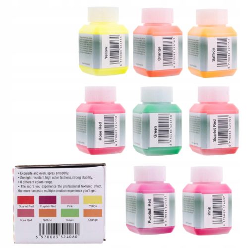 Fluoreszkáló Akril festékek készlete (30ml x 8 szín) airbrush festékszórókhoz Timbertech 8FLUORESC30ml
