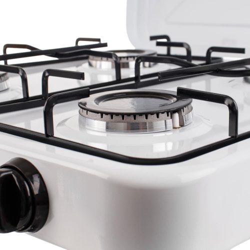 Hordozható 4 égős kemping gáztűzhely piezo gyújtással (8,8 kW, fehér)