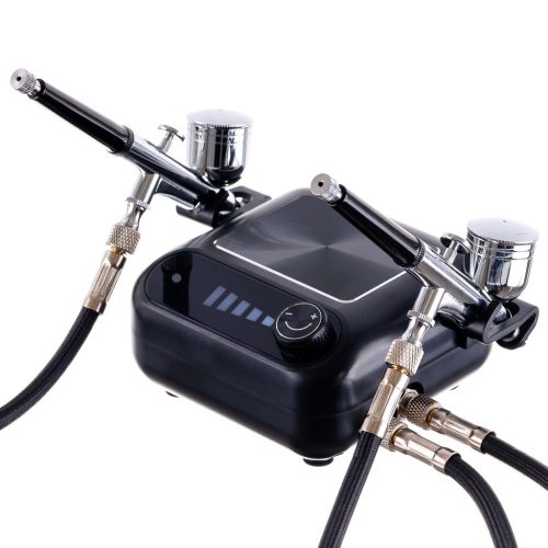 Tökéletes airbrush készlet (kompresszor, két festékszóró, tömlőkkel - automatikus leállítás + szabályozás) TC Technic HS-A9KBLACK