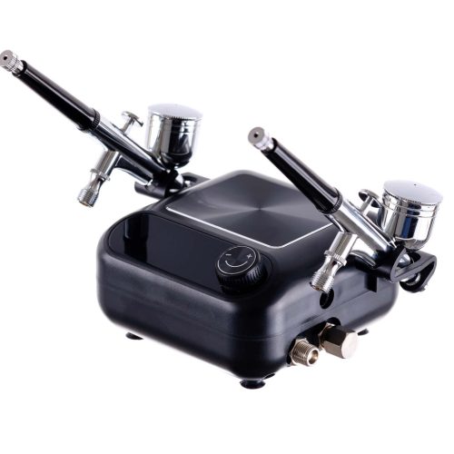 Tökéletes airbrush készlet (kompresszor, két festékszóró, tömlőkkel - automatikus leállítás + szabályozás) TC Technic HS-A9KBLACK