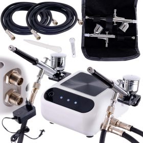   Tökéletes airbrush készlet (kompresszor, két festékszóró, tömlőkkel - automatikus leállítás + digitális szabályozás) TC Technic WHS-A10K WHITE
