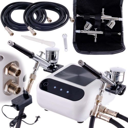 Tökéletes airbrush készlet (kompresszor, két festékszóró, tömlőkkel - automatikus leállítás + digitális szabályozás) TC Technic WHS-A10K WHITE