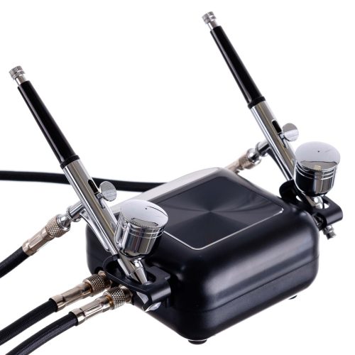  Tökéletes airbrush készlet (kompresszor, két festékszóró, tömlőkkel - automatikus leállítás + digitális szabályozás) TC Technic WHS-A10K BLACK