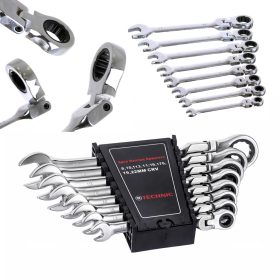   Csuklós racsnis csillag-villás kulcs készlet, 8 részes (8-22 mm, CrV)