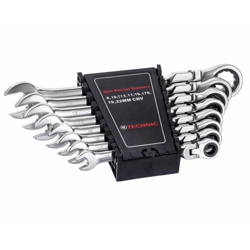 Csuklós racsnis csillag-villás kulcs készlet, 8 részes (8-22 mm, CrV)