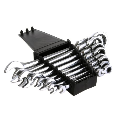 Csuklós racsnis csillag-villás kulcs készlet, 8 részes (8-22 mm, CrV)